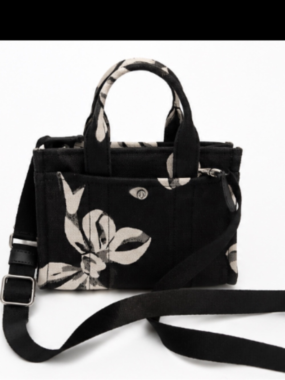 Coach Floral Canvas Mini Tote Crossbody Bag Black White Turnlock Logo - Picture 2 of 8